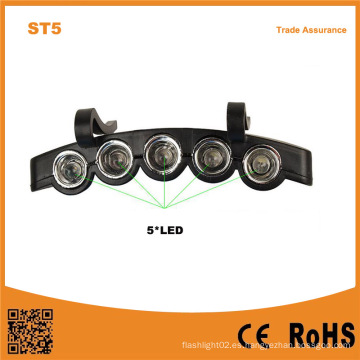 5LED plástico LED sombrero sombrero luz 2 * Cr2032 alimentado por batería 5 LED pesca sombrero de luz